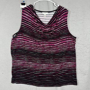 CJ Banks Womens Stripe Red Black Blouse Sleeveless Round Neck Plus Size 2X